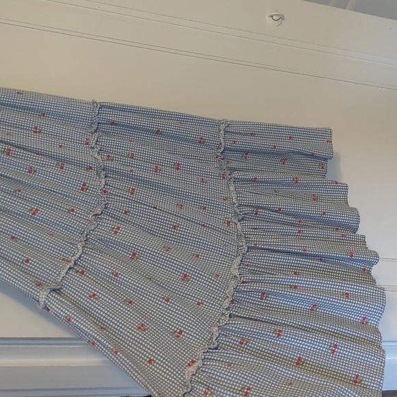 Girly Cherry Picnic Dress Blue Pink Gingham Comfy Rayon Jersey Ribbon Tie Straps - Picture 3 of 5